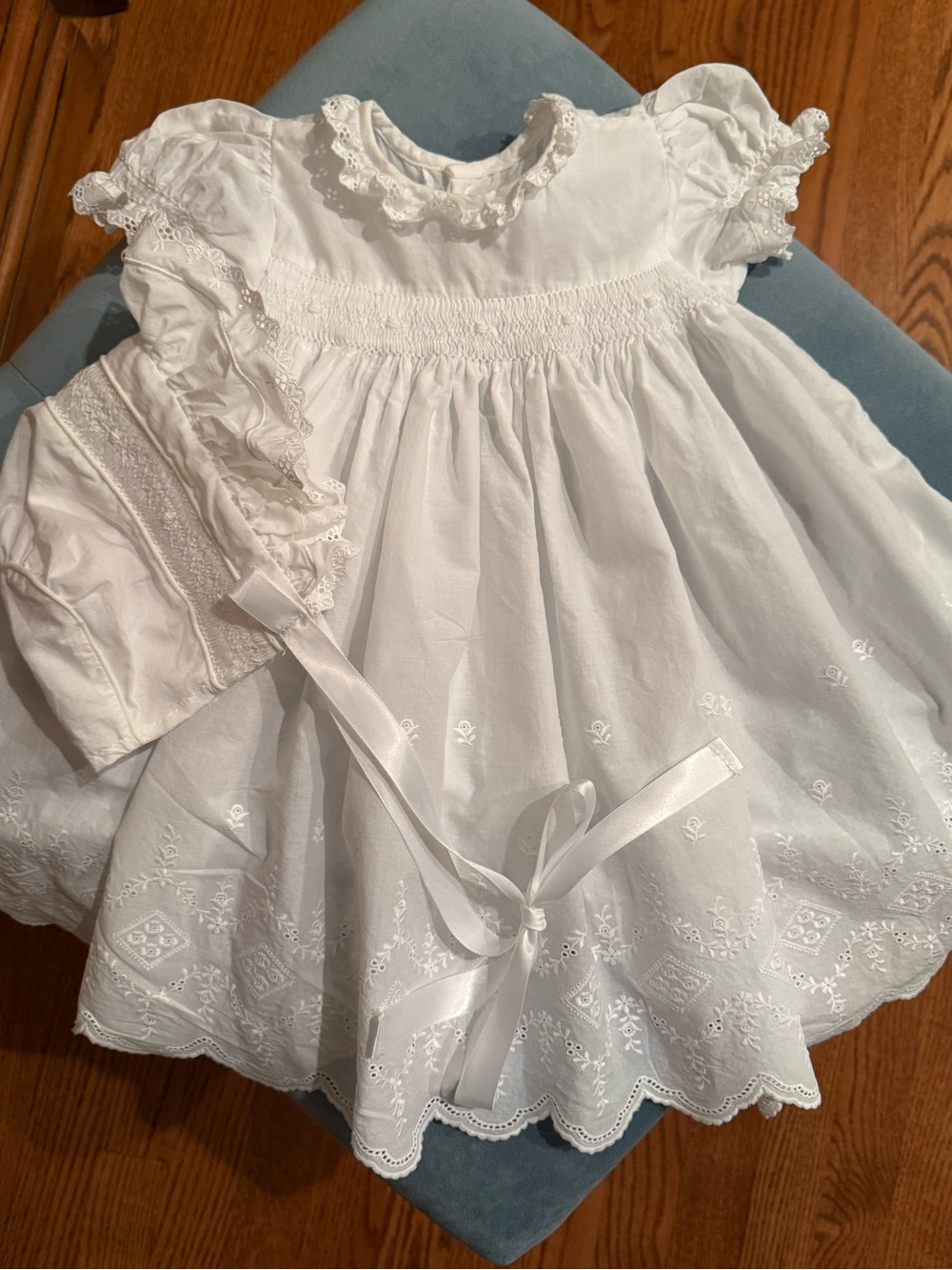 House of Hatten White Lace-Trim Baby Girl Dress with Bonnet